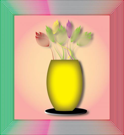 איור דיגיטלי - אגרטל פרחים צהוב 