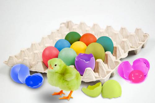 פוטושופ - ביצים צבעוניות עם אפרוח ירוק