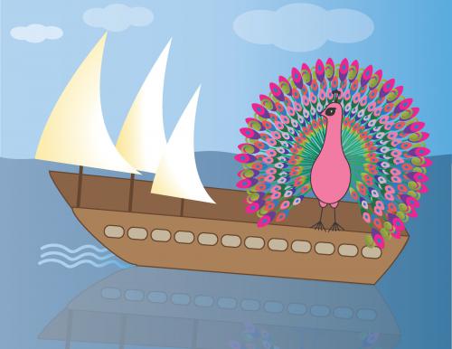 איור דיגיטלי - טווס על אוניה